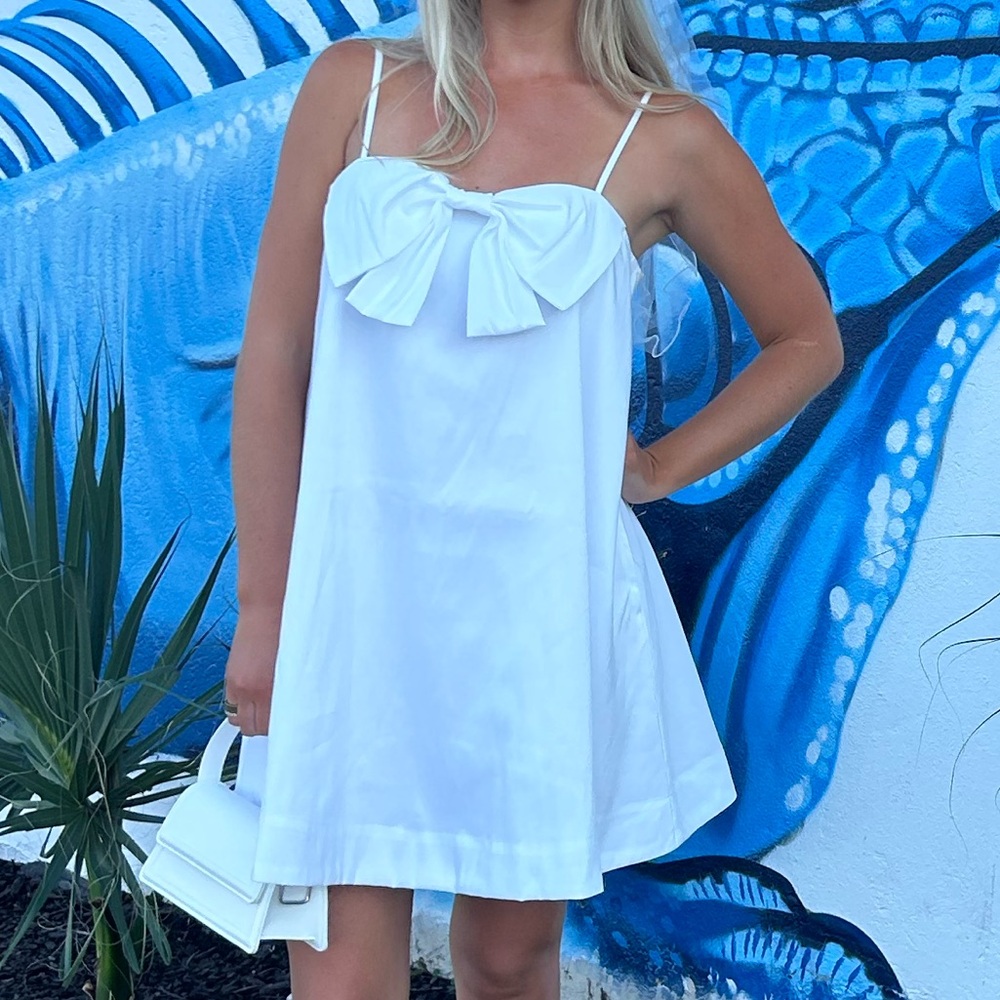 White Bow Baby Doll Dress- Small